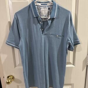 Denim & Flower Polo Shirt Mens Size Med Teal/Blue Ricky Singh Golf Casual Modern